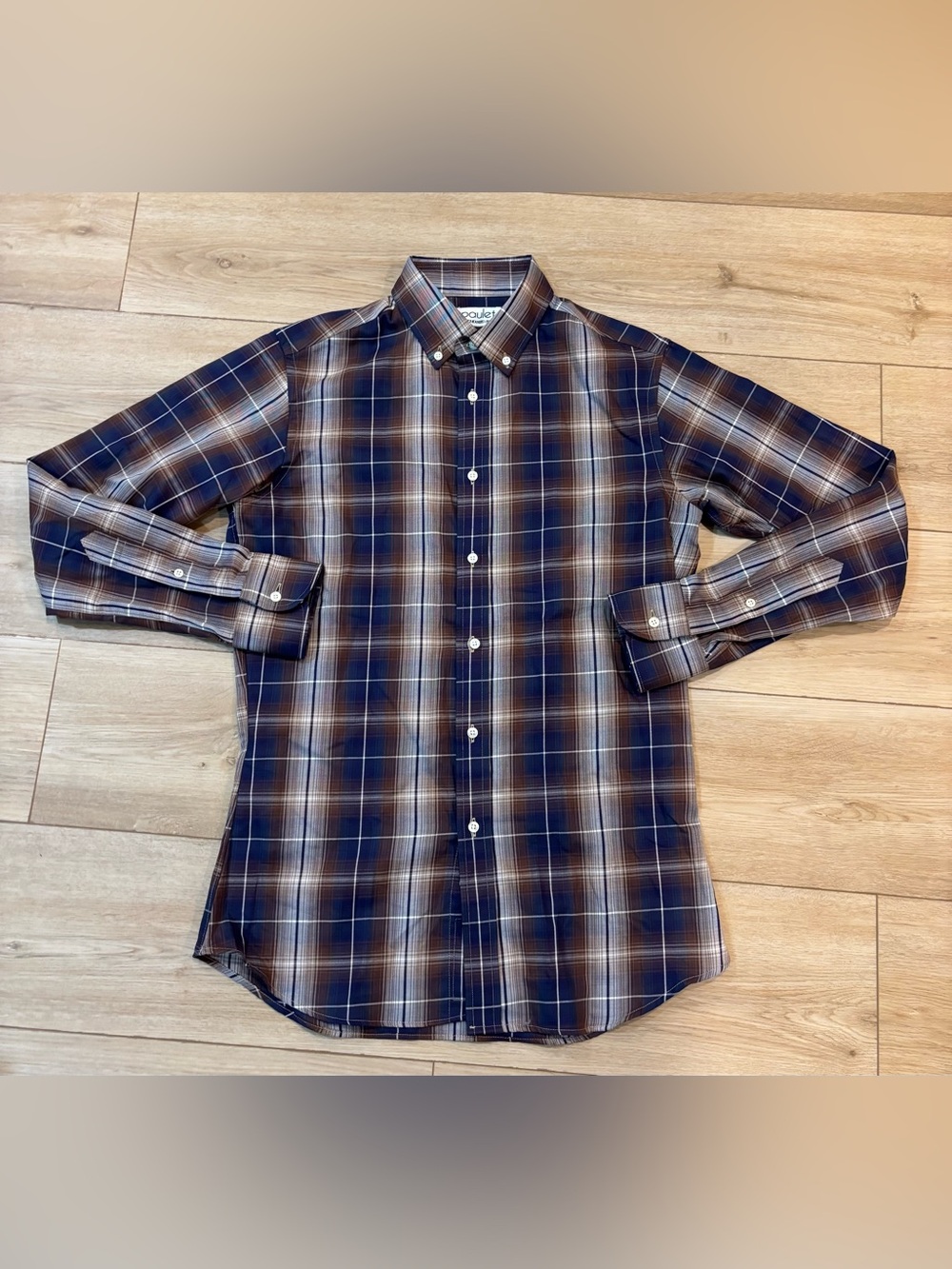 epaulet Individualized Shirts M L/S Button Up Slim-Fit Blue Brown White Plaid